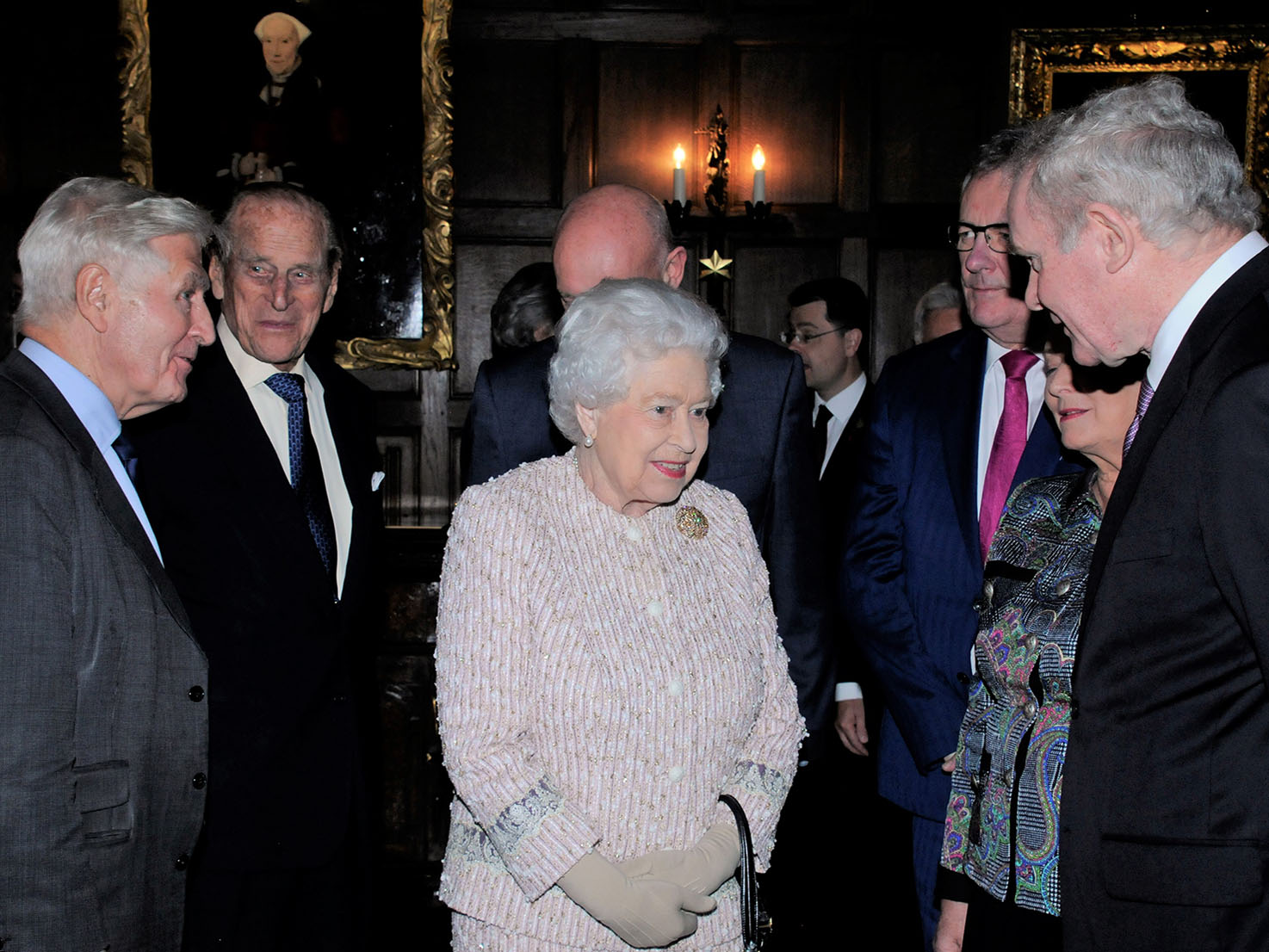 The Queen, The Duke of Edinburgh, Dr. Moran and Martin McGuinness at Crosby Moran Hall