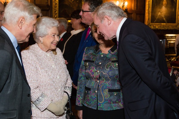 Martin McGuinness Her Majesty the Queen and Dr. Christopher Moran at Crosby Hall after unveiling portrait by Irish artist Colin Davidson