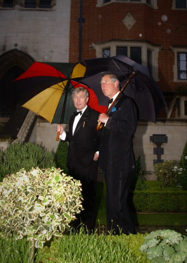 Dr. Christopher Moran and The Prince of Wales, Prince Charles Mary Rose Trust in the Crosby Moran Hall gardens