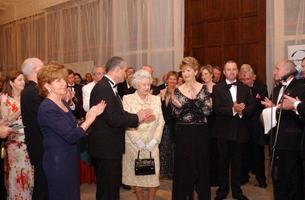 Joint Patrons of Co-operation Ireland Her Majesty The Queen and the President of Ireland, Her Excellency Mary McAleese celebrate the 25th anniversary of Co-operation Ireland at the home of Dr. Christopher Moran, Crosby Moran Hall, in 2005