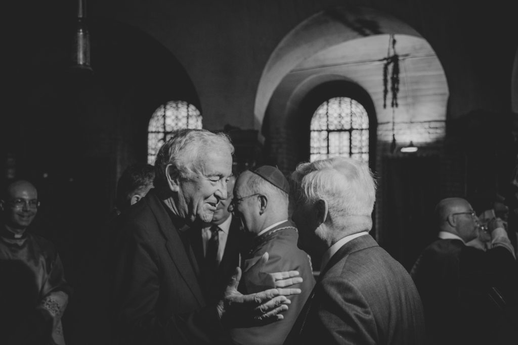 H E Cardinal Vincent Nichols, Archbishop of Westminster and Chancellor of St. Mary's University greets Dr. Christopher Moran, Chairman of Co-operation Ireland